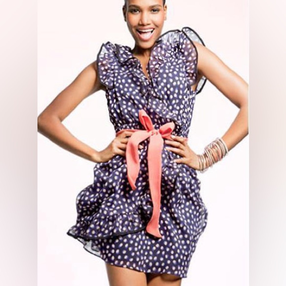 H&M Navy Polka Dot Dress with Coral Bow